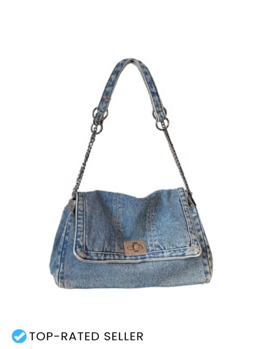 Denim Shoulder Bag Crossbody Hobo Chain Strap Fits Tablet